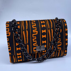 Brown and Black Ankara Adeshina Chain Bag